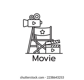 director chair icon movie and film maker camera icon symbol on white background for web app banner logo design - Icon vector.