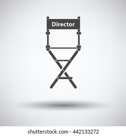 Director chair icon on gray background, round shadow. Vector illustration.