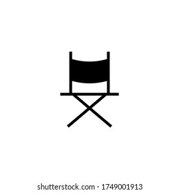 Director chair icon vector in black flat glyph, filled style isolated on white background