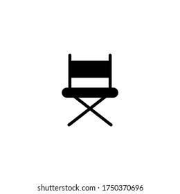Director chair icon vector in black flat glyph, filled style isolated on white background