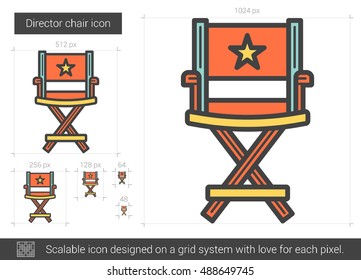 Icono de línea vectorial de silla de director aislado en fondo blanco. Icono de la línea del presidente del director para infografía, sitio web o aplicación. Icono escalable diseñado en un sistema de cuadrícula.