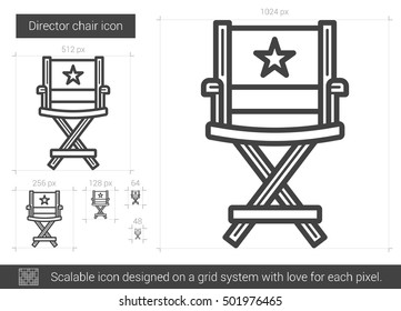 Icono de línea vectorial de silla de director aislado en fondo blanco. Icono de la línea del presidente del director para infografía, sitio web o aplicación. Icono escalable diseñado en un sistema de cuadrícula.