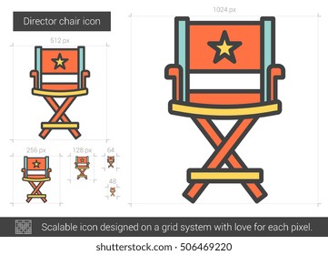 Director chair vector line icon isolated on white background. Director chair line icon for infographic, website or app. Scalable icon designed on a grid system.