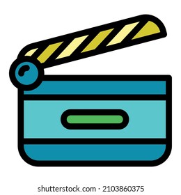 Director clapper icon. Outline director clapper vector icon color flat isolated