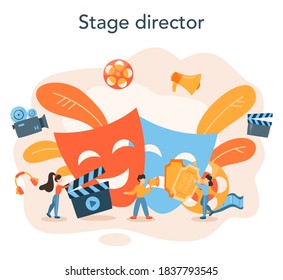 Director concept illustration. Idea of creative people and profession. Movie or tv director leading a filming process. Film making equipment. Isolated vector illustration