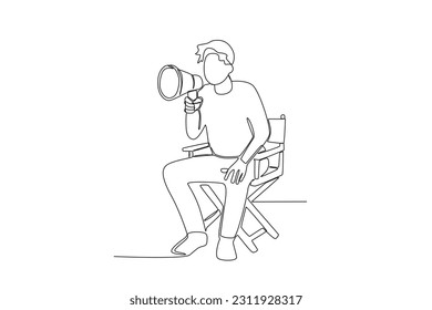 A director directs the actor during shooting. Director one-line drawing