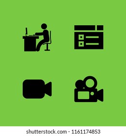 director icon. 4 director set with man in office desk with computer, video web and film vector icons for web and mobile app