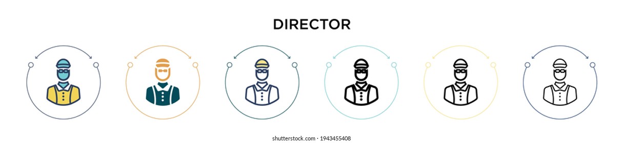 Icono de director en el estilo relleno, delgado, contorno y trazo. Ilustración vectorial de dos diseños de iconos vectoriales de directores de color y negro se pueden utilizar para móviles, ui, web