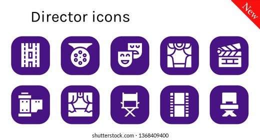 director icon set. 10 filled director icons.  Collection Of - Strip, Reel, Theatre, Theater, Clapperboard, Scene, Director, Film