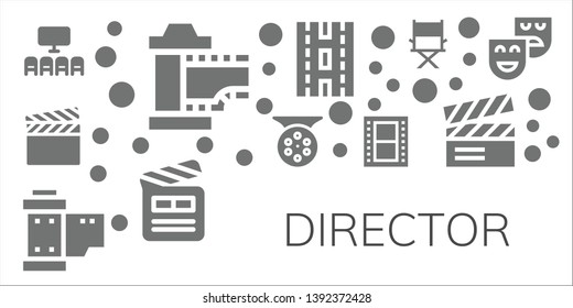 director icon set. 11 filled director icons.  Collection Of - Cinema, Film, Reel, Strip, Clapperboard, Director, Theatre