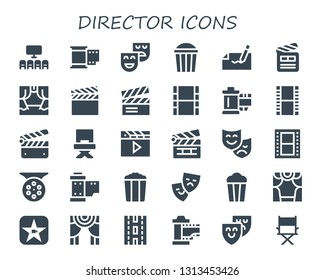 director icon set. 30 filled director icons.  Collection Of - Cinema, Film, Theatre, Popcorn, Autograph, Clapperboard, Scene, Movie, Reel, Director, Clapper, Theater, Strip