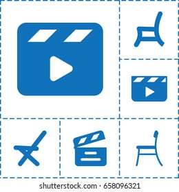 Director icon. set of 6 director filled icons such as outdoor chair, movie clapper, chair