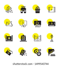 director icons. Editable 16 director icons. Included icons such as Theatre Screen, HD DVD, Popcorn, Movie Clapper Open, Movie Award, Cinema screen. director trendy icons for web.