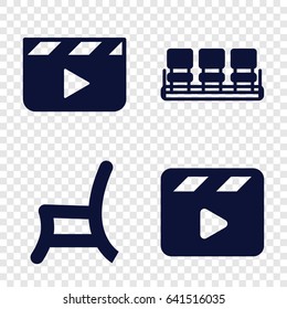 Director icons set. set of 4 director filled icons such as chair, outdoor chair, movie clapper