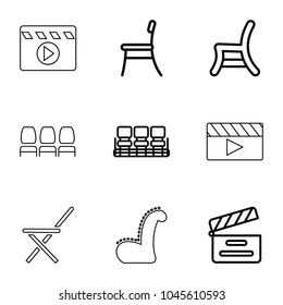 Director icons. set of 9 editable outline director icons such as chair, outdoor chair, movie clapper