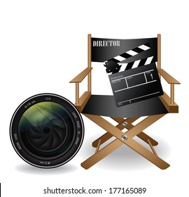 director movie chair and lens vector, movie and entertainment concept icon sign 
