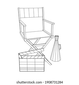 Director movie workplace chair. Wireframe low poly mesh vector illustration