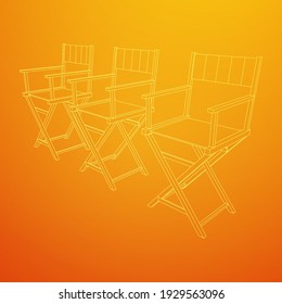 Director movie workplace chair. Wireframe low poly mesh vector illustration
