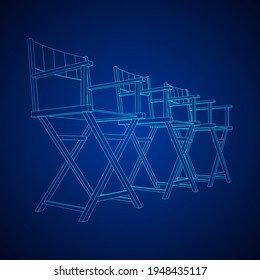 Director movie workplace chair. Wireframe low poly mesh vector illustration