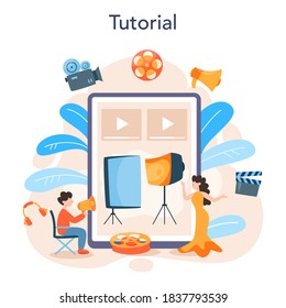 Director online service or platform. Idea of creative people and profession. Movie or tv director leading a filming process. Online tutorial Vector illustration