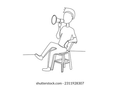 A director sits on a chair giving directions. Director one-line drawing