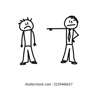 The director yells at his worker. Dismissal. Sketch. Vector illustration.