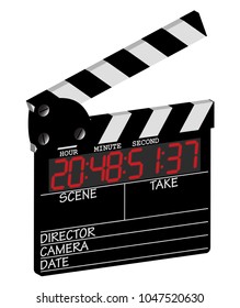 A director's 3d digital clapper board isolated on a white background