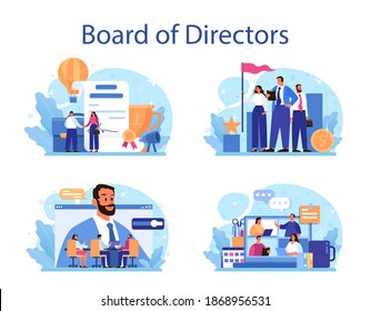 Directors board concept set. Business planning and development. Brainstorming or negotiating process. Isolated flat vector illustration