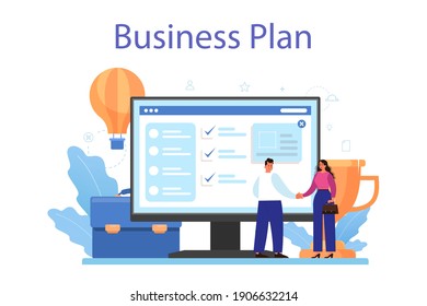 Directors board online service or platform. Business planning and development. Brainstorming or negotiating process. Online business plan. Flat vector illustration