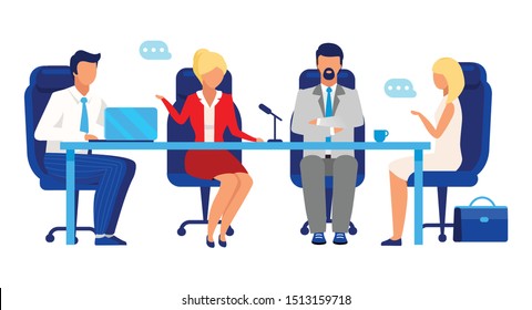 Directors board, shareholder meeting flat vector illustration. Professional businessmen and businesswomen cartoon characters. Colleagues, partners discussing business development strategy