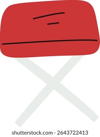 A director's chair with a bold seat and crossed legs in a clean, geometric style. The chair features a striking seat with simple lines and a minimalist frame. Cartoon vector illustration.