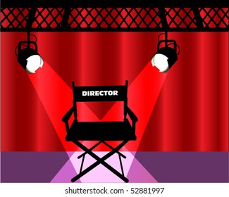 director's chair with curtains and lights
