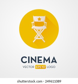 Director`s chair - flat design icon, logo. Symbol of the film production industry.