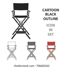 Director's chair icon in cartoon style isolated on white background. Films and cinema symbol stock vector illustration.