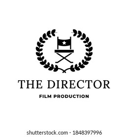 Director`s chair  with laurel wreath logo design. Symbol of the film production industry.