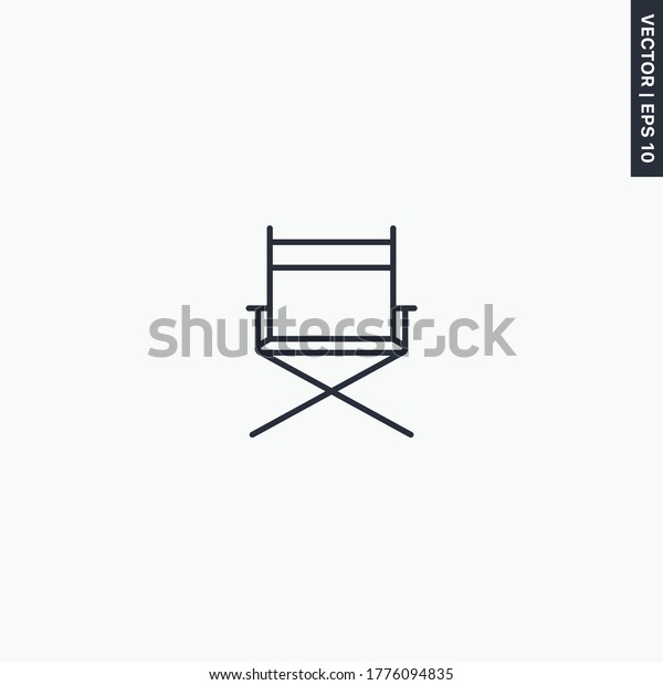 Director's chair, linear style sign for mobile
concept and web design. Symbol, logo illustration. Pixel perfect
vector graphics
