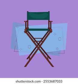 Directors chair at shooting place. Seat for head of filmmaking production. Can be used for topics like manager, cinema, furniture