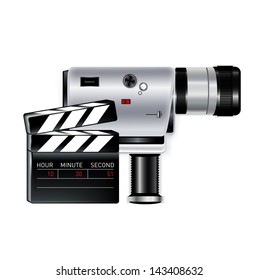 director's clapper and camera recorder isolated on white background