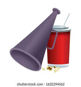 directors megaphone and soda cup over white background, colorful design, vector illustration