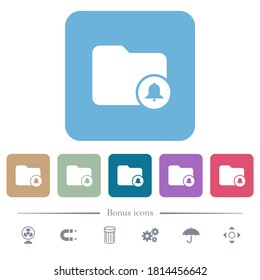 Directory alerts white flat icons on color rounded square backgrounds. 6 bonus icons included