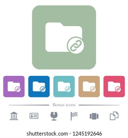 Directory attachment white flat icons on color rounded square backgrounds. 6 bonus icons included
