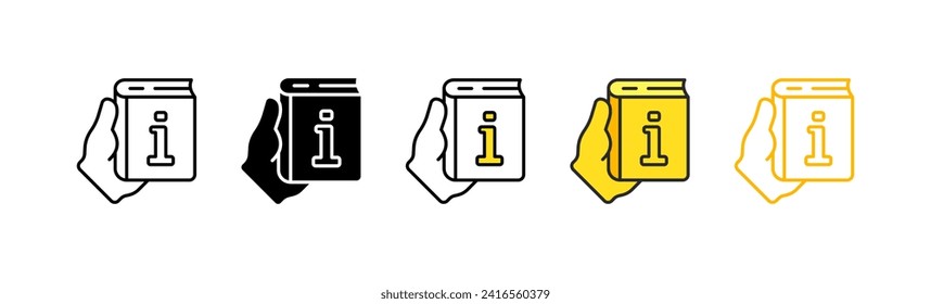 Directory book in hand icon. Linear, silhouette and flat style. Vector icons
