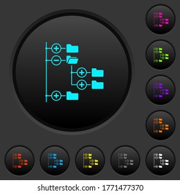 Directory browser dark push buttons with vivid color icons on dark grey background
