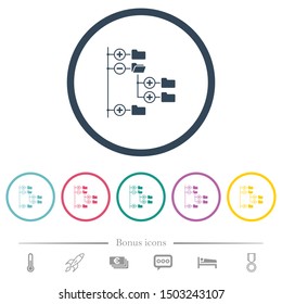 Directory browser flat color icons in round outlines. 6 bonus icons included.