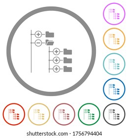Directory browser flat color icons in round outlines on white background