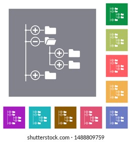 Directory browser flat icons on simple color square backgrounds