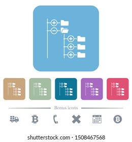 Directory browser white flat icons on color rounded square backgrounds. 6 bonus icons included