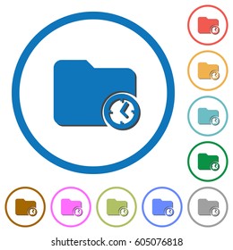 Directory creation time flat color vector icons with shadows in round outlines on white background
