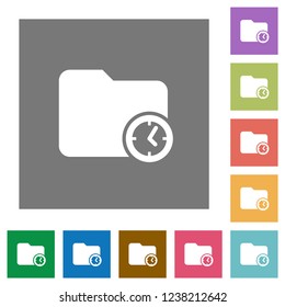 Directory creation time flat icons on simple color square backgrounds