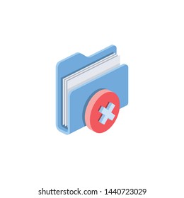 Directory delete close. Vector 3d isometric color icon new flat style. Creative illustration, idea for infographics.